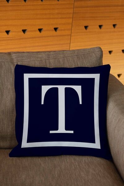 Şah Dekor Husă de pernă cu litere de culoare albastru bleumarin și alb cu imprimare digitală