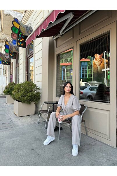 bergibo Stylish Women's Linen Set - Lace-up Vest and Trousers