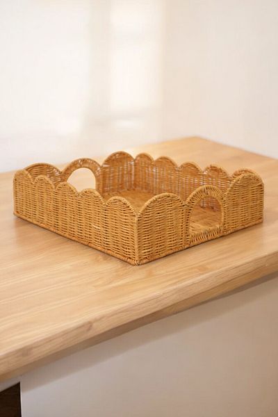 oceanpoint 40cm Natural Rattan Handmade Decorative Serving Tray - Kitchen, Breakfast and Tea Tray