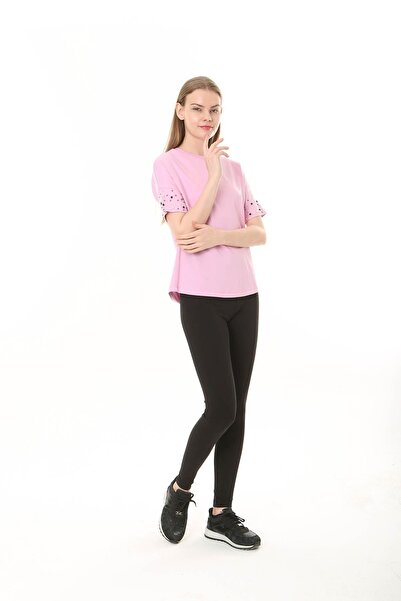 ESPİNA Women's T-Shirt with Flow Sleeve and Pearl Detail