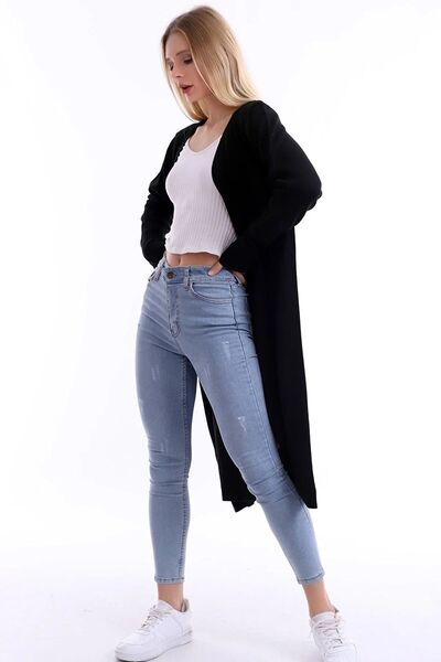 MissThetis V Yaka Yumuşak Dokunuşlu Kapamasız Uzun Kol Ince Mevsimlik Uzun Tr...