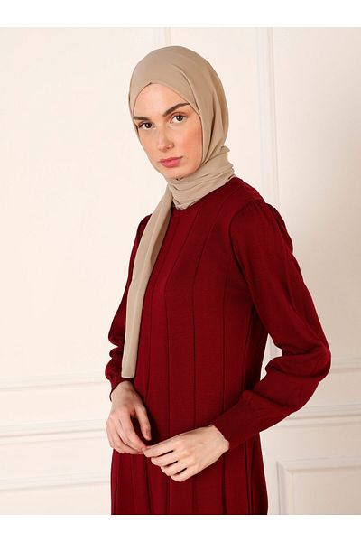 Refka Boydan Pleated Knitwear Hijab Dress - Claret Red - Refka