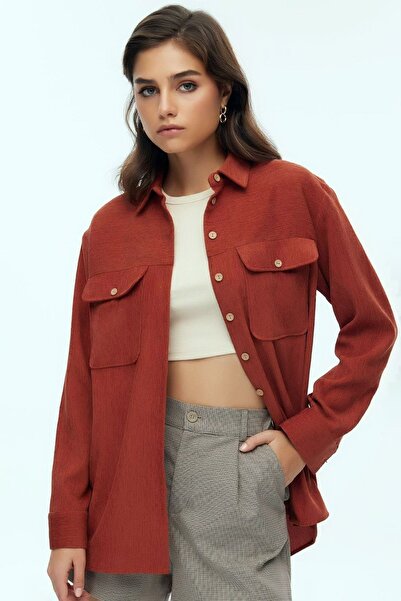 MissThetis Sırtı Düğme Detaylı Çift Kapaklı Cepli Uzun Kol Rahat Kalıp Şık ve...