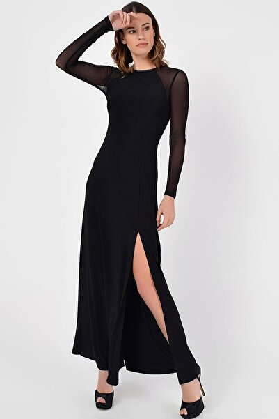 MissThetis Yuvarlak Yaka Derin Yırtmaçlı Kol Ve Omzu Dantel Uzun Kol Şık Ve C...