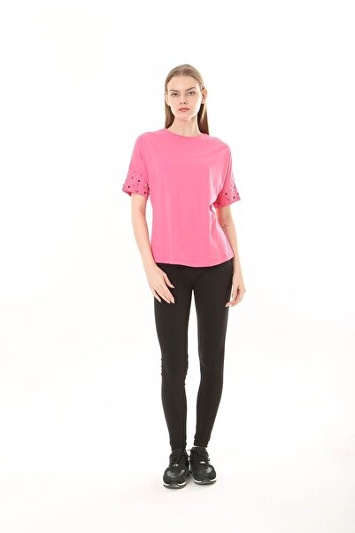 ESPİNA Women's T-Shirt with Flow Sleeve and Pearl Detail