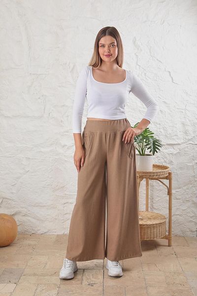 ESPİNA Women's High Waist Pocket Wide Leg Soft Quality Knitted Trousers