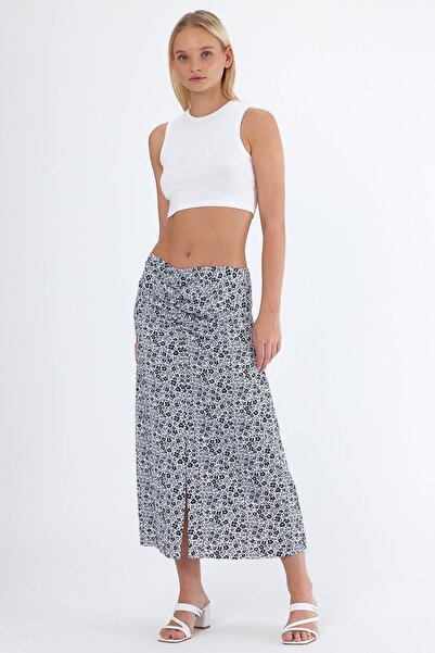 ESPİNA Fustă cu modele florale, cu fantă în față și detaliu adunat