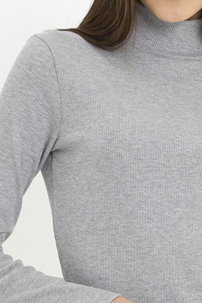 ESPİNA Kaşkorse Balıkçı Yaka Yıtmaçlı Örme Uzun Elbise Gri