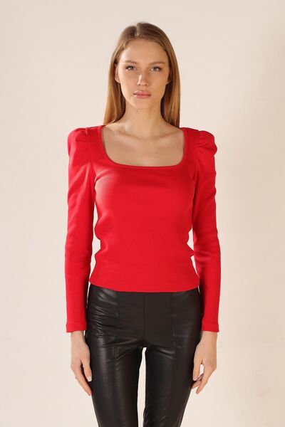 ESPİNA Women's Square Collar Long Sleeve Blouse