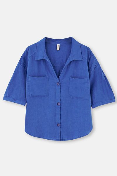 Dagi Kurzes Leinenhemd - Blau
