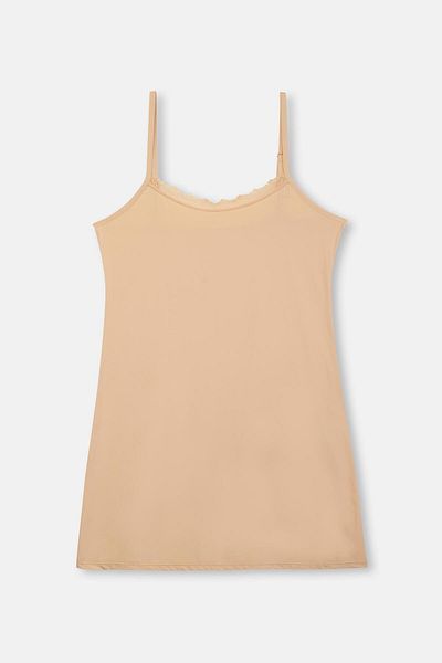 Dagi Jupon-Kleid mit Spitze und dünnen Trägern – Tan 4014Kc