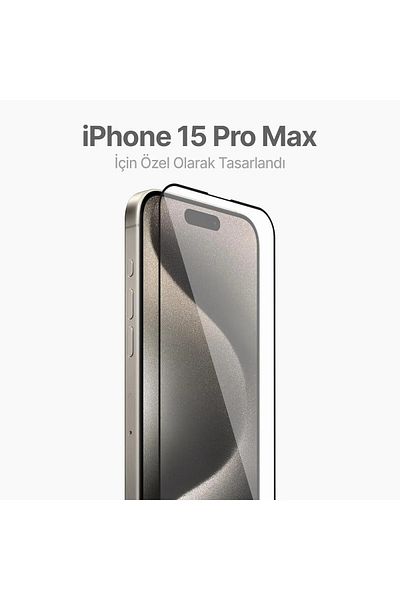 Fibaks Apple iPhone 15 Pro Max - Easy Application Glass Screen Protector with Black Frame and Attachment