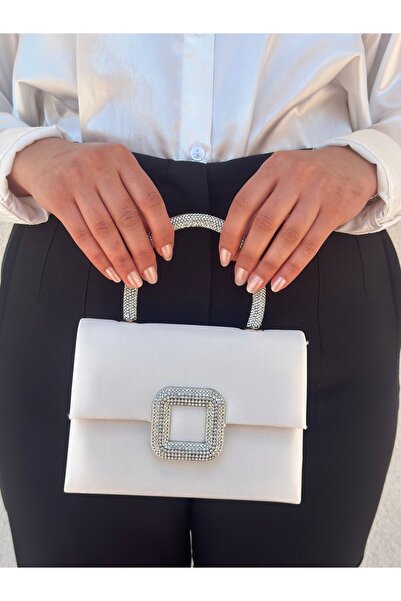 Sh Poly Geantă de umăr pentru rochie de seară cu lanț detaliat accesoriu acoperit din satin sidef