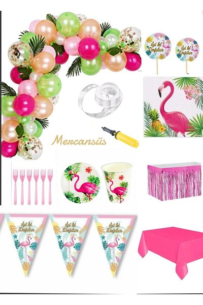 Fixman Flamingo Themed 8 Person Ready Birthday Party Set