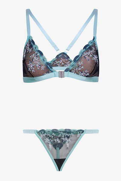 koza iç giyim Set sutien din tul brodat, cu model floral, necăptusit