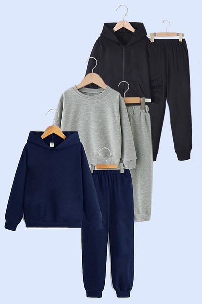 YA KO KİDS Σετ φόρμας 3 τεμαχίων απλό Unisex Παιδικό διαφορετικό μοντέλο Navy Blue-γκρι-navy blue