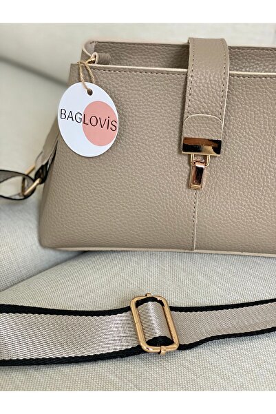 BAGLOVİS SHOULDER BAG WITH STRIP COLUMN HANGER AND LOCK DETAIL WITH INTERIOR COMPARTMENT