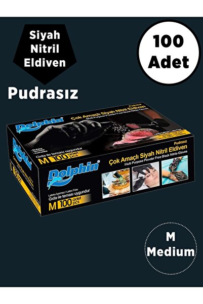 Dolphin Pudrasız Çok Amaçlı Siyah Nitril Eldiven Siyah 100'lü (MEDIUM)