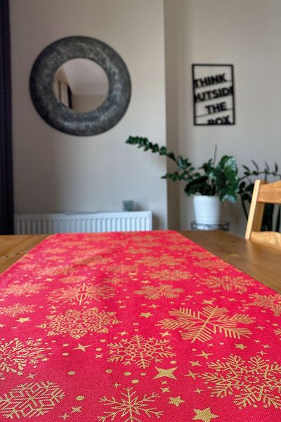 Stelo de Maro Snowy Red Snowflake Patterned Runner Red - Gold 40x150