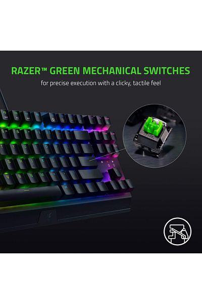 RAZER لوحة مفاتيح الألعاب الميكانيكية BlackWidow V3 Tenkeyless Green Switch RGB - أسود