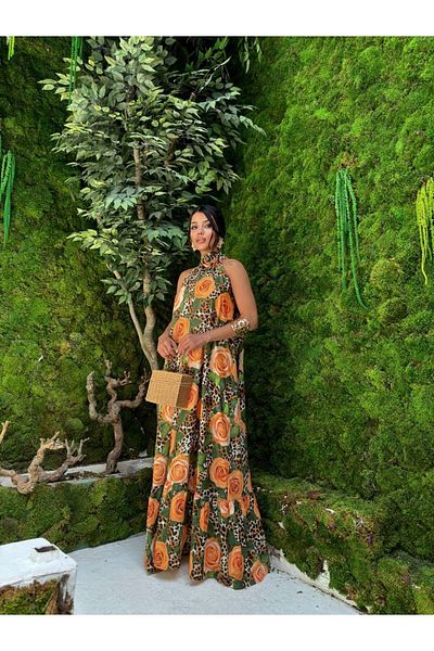 S&A Collectionn Rochie de damă cu imprimeu leopard cu trandafiri florali, cu croiala relaxată - decolteu