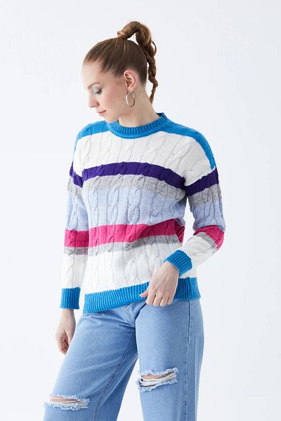 Go Veform Pulover de tricotaj albastru - Femei, cu model de împletitură de păr, ZN5039
