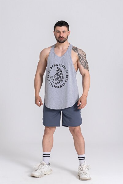Gymwolves Men's Sports Athlete | Stringer | Workout Tanktop | Gray | Wolf Series