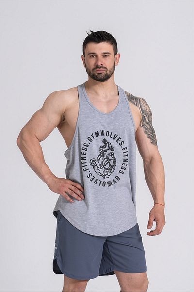 Gymwolves رياضي رياضي للرجال | سترينجر | تجريب تانكتوب | رمادي | سلسلة الذئب