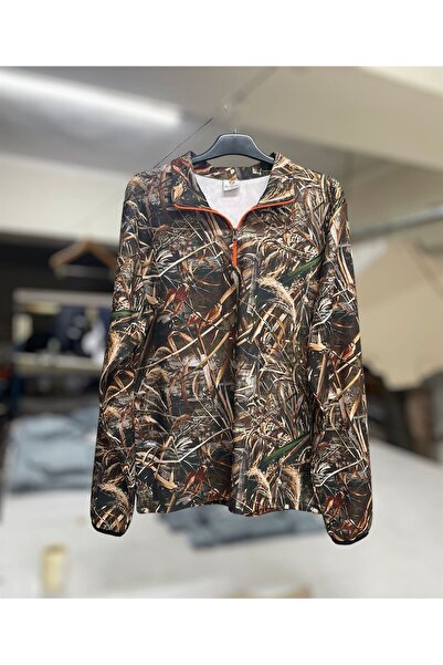 WİDİ Avcılık 3 İp İçi Şardonlu Saz Desen Baskılı Yarım Fermuar Dik Yaka Orman Desen Kamuflaj Sweat Üst