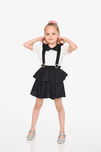 Butik Girl's Layered Ruffle Skirt Salopet Suit Black