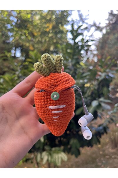 Sumicorn Design Amigurumi Örgü Havuç Kulaklık ve Kablo Koruyucu Aksesuar,Çant...
