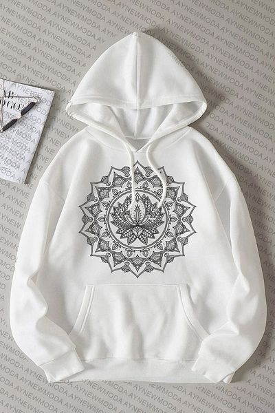 aynewmoda Hanorac oversize cu glugă unisex - decolteu, imprimat cu model