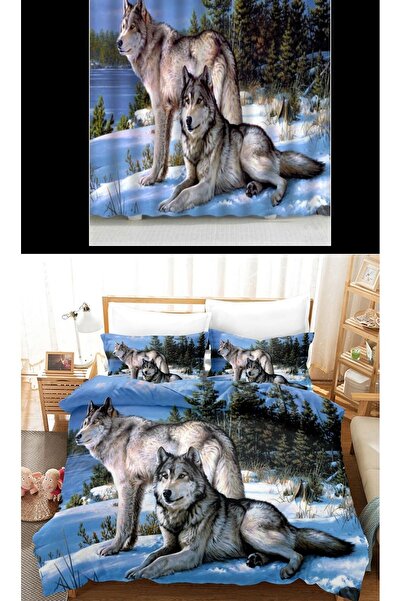 Elmas Dizayn طقم غطاء لحاف مزدوج 4 قطع - ستارة خلفية زرقاء، قطعتين