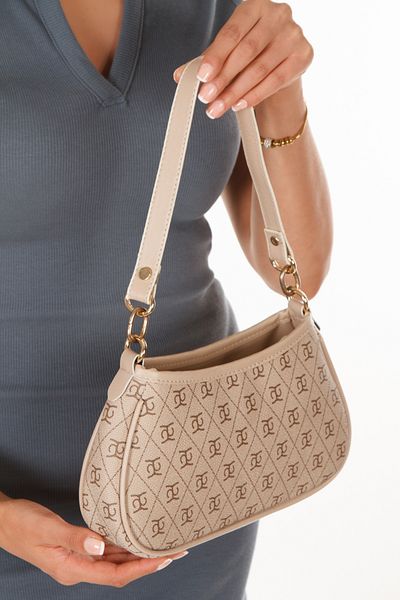 Newish Polo Beige Faux Leather Baguette - Elegant Design and Patterned Women's Hand and Shoulder Bag