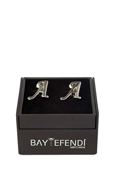BAYEFENDİ Çift Harfli Gümüş Renk Kol Düğmesi A Harfi