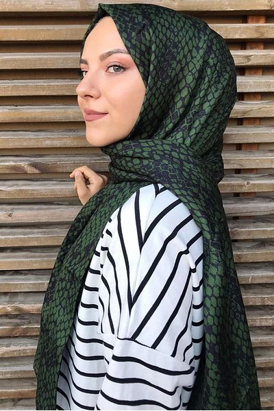 Stella Snake Pattern Cotton Shawl Khaki