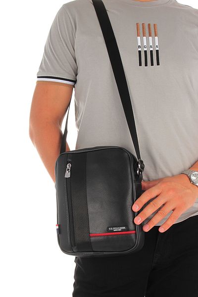 U.S. Polo Assn. BAZA. Polo Assn. 8419-8420 Geantă neagră de umăr pentru bărbați - Geantă Messenger