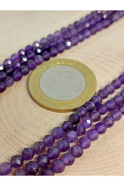 Yasamtohumu Brățară cu tăietură cu fațete din piatră prețioasă ametist - jumătate de șuviță de 3,5 mm (45246) (LUNGIME DE 18 CM)