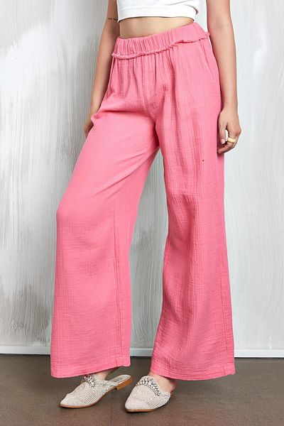 minaaise Loose Cut Pink Muslin Trousers - Elastic Waist 27352