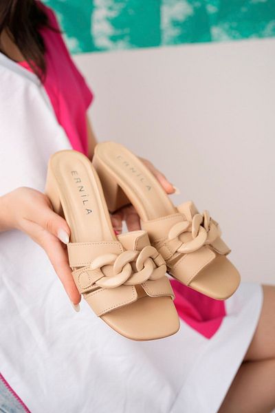 ERNİLA Genuine Leather Low Heel Buckle Slippers