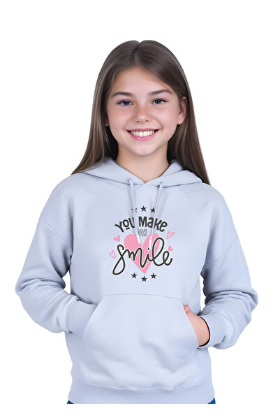YA KO KİDS Hanorac pentru fete cu glugă cu gât rotund - text imprimat