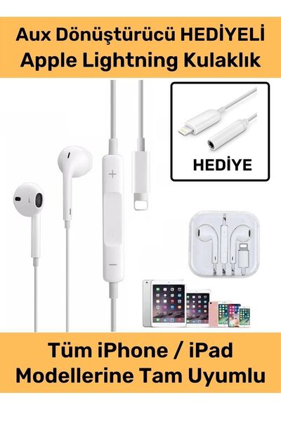 Noriyen Aux Dönüştürücü Hediyeli Ios Uyumlu Lightning Konnektörlü Earpods Kab...