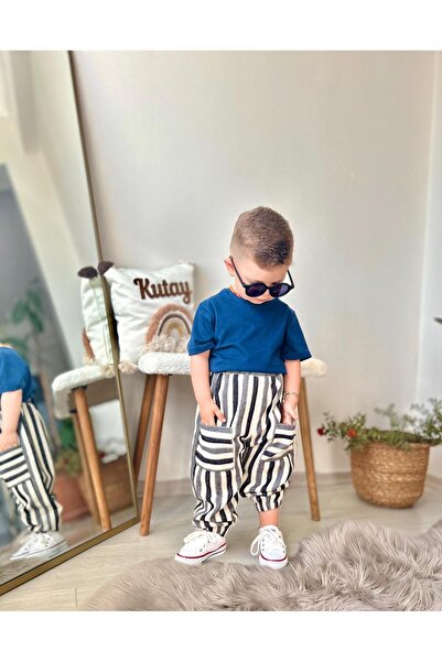 favorimkids New Navy Linen Suit Trousers T-Shirt