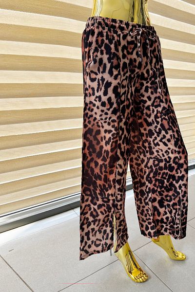 NKTCOLLECTİON Women's Leopard Patterned Slit Satin New Season Pants Nkt-tpshw-002