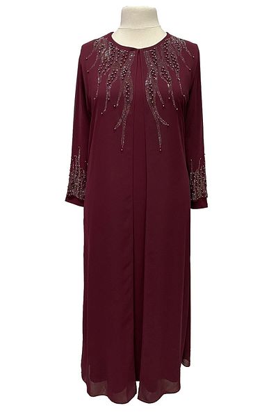 HESNA Βουργουνδία Alya Plus Size Κομψό Βραδινό Φόρεμα Μητέρας με Πέτρα