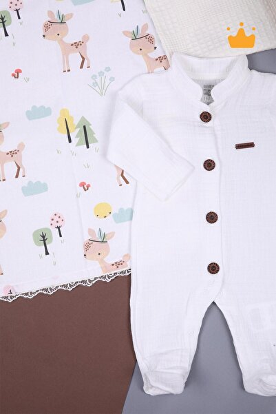 Babyhola Baby Jumpsuit with Muslin Booties Unisex 1087