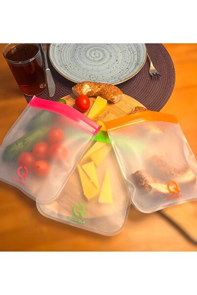 QOOQLA Yıkanabilir 5'li Gıda Saklama Kabı (POŞETİ)-16x18 Cm-sandviç, Atıştırm...