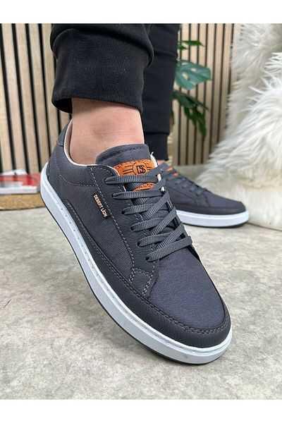 İmerShoes Pantofi pentru bărbați - afumati, vârf oval, cu detalii din in, talpă anti-alunecare, cu șireturi 2545
