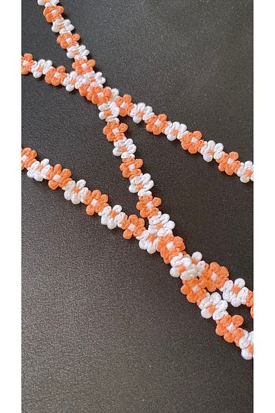 Ozpas 3 Meters White-Orange Flower Patterned Ribbon