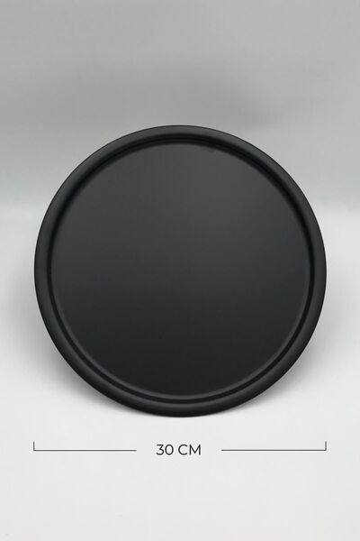 Mira züccaciye Metal Siyah Yuvarlak Çay, Kahve, Pasta Servis Tepsisi Dekoratif Sunum Tepsisi Mat Siyah 30 Cm